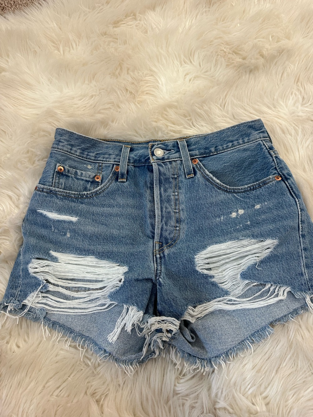 Levi's 501 Distressed Blue Denim Cutoff Shorts